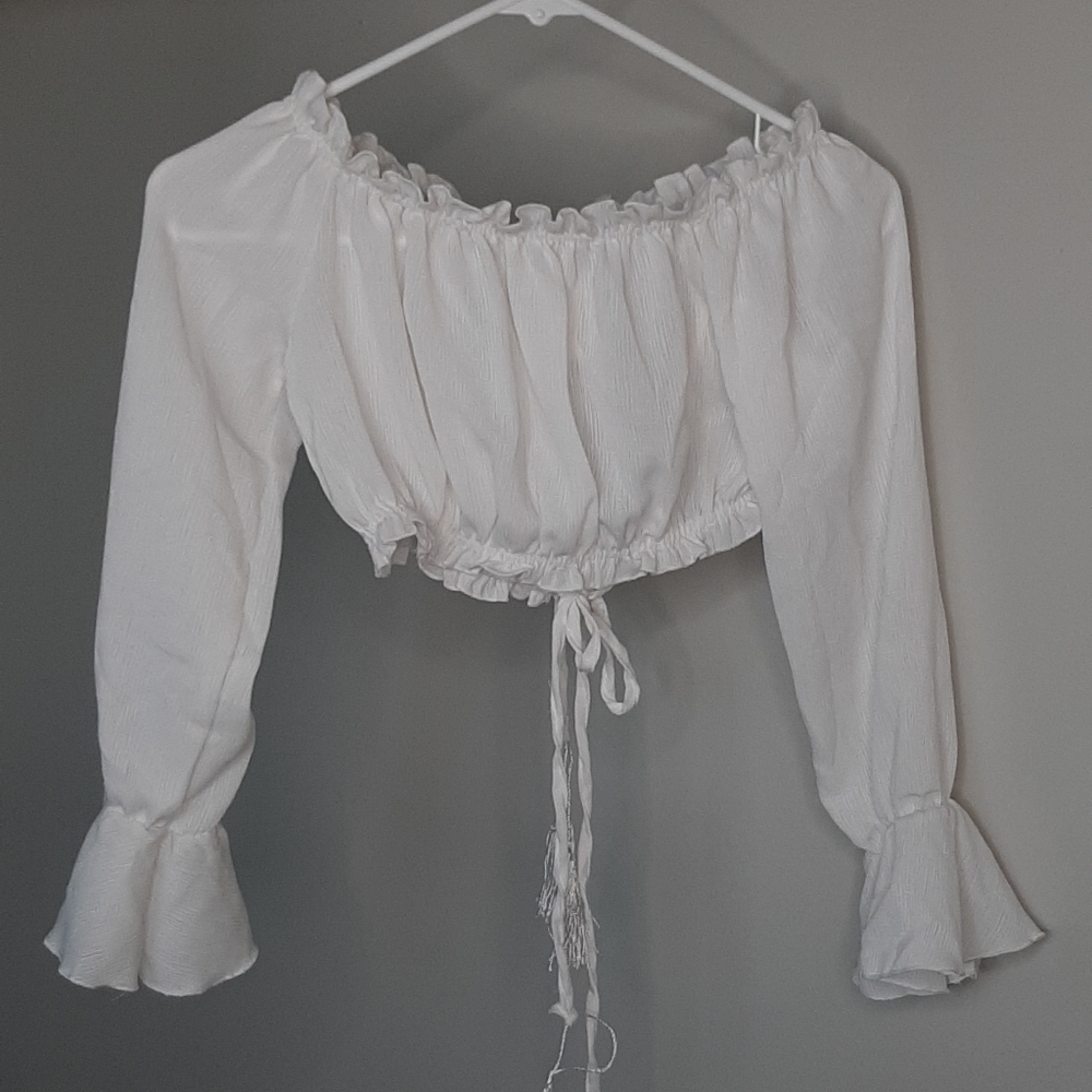 Cropped off shoulder long sleeve top